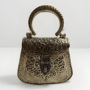 Mid Century Modern Silver Edgy Metal Embossed Purse Handcrafted Evening Bag - Picture 1 of 16