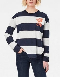 G-STAR RAW Damen Striped Tweater Sweatshirt Baumwolle Pullover Blau Weiß Pulli - Bild 1 von 2