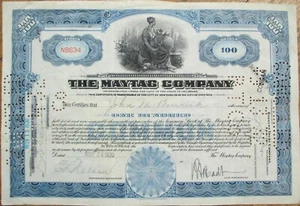 Maytag Company 1930 Stock Certificate, Washing Machine Laundry Appliance Blue - Picture 1 of 2