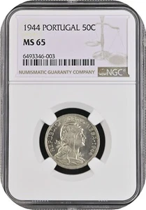 🟥 50 Centavos 1944 Portugal NGC MS65 - Picture 1 of 2