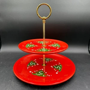 Waechtersbach Christmas Tree Red 2 Tiered Serving Tray Dinner Salad Plate Gold - Picture 1 of 9