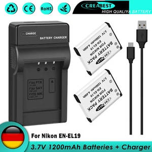 2 batterie EN-EL19 per Nikon Coolpix S7000 S3100 S5200 S3300 S3500 S6500 + caricabatterie - Foto 1 di 18