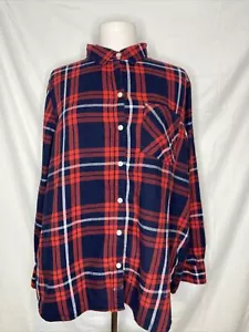 Old Navy la classica camicia donna XL rosso blu a quadri manica lunga camicia bottoni - Foto 1 di 8