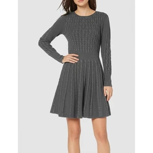 Milly Womens Sweater Dress Small Dark Grey Cable Fit Flare Merino Wool - Picture 1 of 14