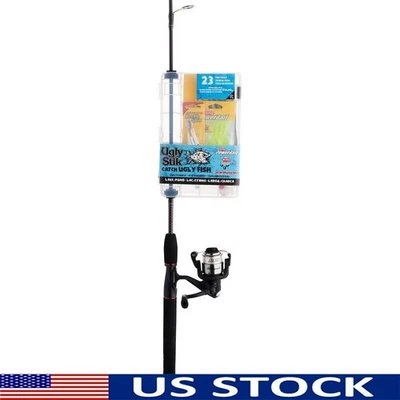 Combo de carrete de caña de pescar feo Catch 6' kit giratorio con juego de aparejos de 23 piezas aluminio nuevo Foto 1 de 4