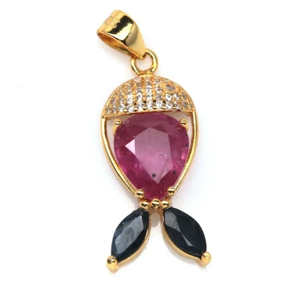 Thai Handmade 8 x 10 mm. Pink Ruby, Sapphire & Zircon Pendant - Image 1 of 4