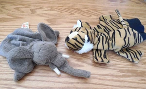 EUC  Lot Of 2 Puppets:  Folkmanis Grey Elephant*Quality Toys Tiger Glove Puppet - Picture 1 of 6