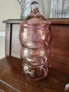 Princess House Crystal Pink Etched Stacking 3 Tier Candy Dish #443 Heritage - Picture 1 of 5