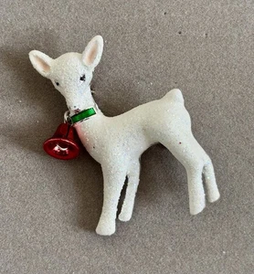 Iridescent White Lamb Brooch w/Red Bell Brooch Pin - Picture 1 of 2