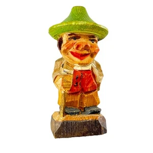 Vintage Carved Wooden Man With Cane Figure Statue Folk Art - Picture 1 of 7