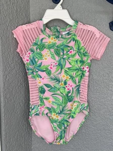 girls art class one piece Floral Pattern Zip swimsuit Size 10/12 (YG-2) - Picture 1 of 6