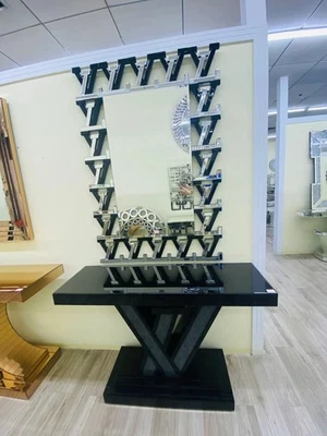 Luxus Konsolentisch mit Spiegel – Modernes Design Schwarz Hochglanz & Chrom –LV - Bild 1 von 4