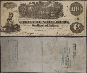 1862 June 30th - $100 Confederate States Bill Richmond SN# 16201 - Picture 1 of 3