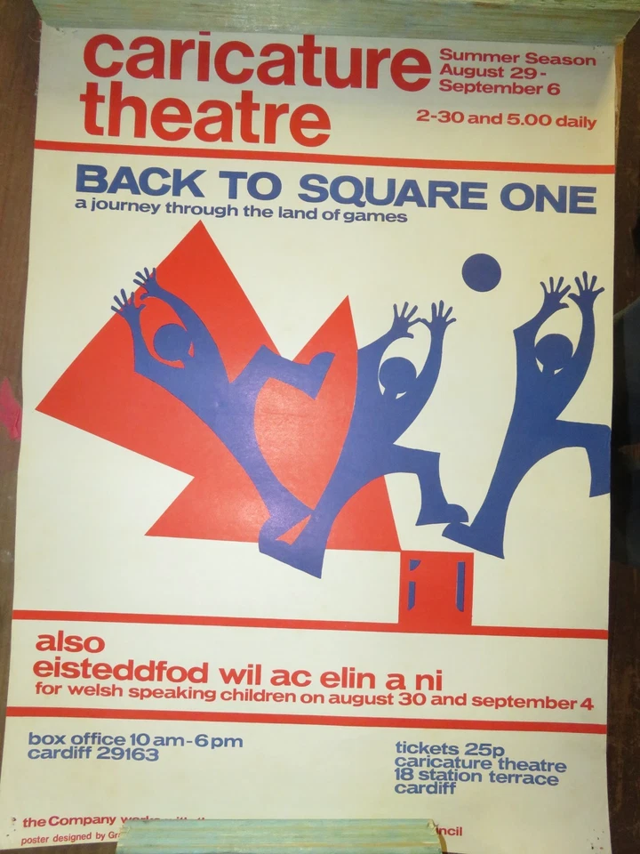 VINTAGE POSTER ,CARICATURE THEATRE , BACK TO SQUARE ONE , WELSH ARTS COUNCIL - image 1 of 1