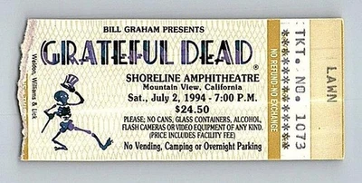 Grateful Dead Mail Order Concert Ticket Stub July 2 1994 Mountain View CA - Image 1 of 2