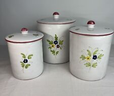 Italian Art Pottery Canisters Terracotta Signed/Numbered Floral Set of 3 w/ Lids