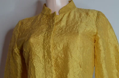 Blazer Eileen Fisher Petite Talla PP Seda Arrugada Texturizada Abotonada Túnica Amarillo Foto 1 de 4