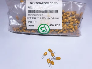 25PCS TC220K16V-2.5 SYNTON 22uF 16V 10% Tantalum Radial Capacitor - Picture 1 of 2
