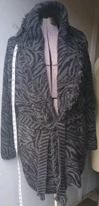 Barefoot Dreams - CozyChic Zebra Fringe Cardigan Sweater - Carbon & Black - Picture 1 of 9