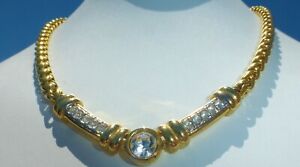 BEAUTIFUL Vintage 80s Gold Tone Rhinestone NECKLACE 16 1/2" INCHES Great design