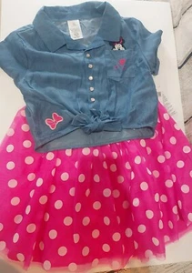 Disney Parks 2 Piece Set Pink Skirt Knot Shirt Minnie Girls Size 11/12 - NEW - Picture 1 of 5