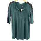 KIMI + KAI Maternity Top Small Lucy Lace Pleated Long Sleeve Green Black NWT