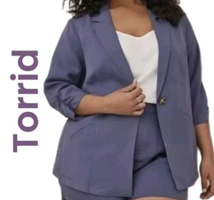 Torrid Womens Night Shade Blue Lyocell-Linen Blend Blazer Sz 4X Ruched Sleeves - Picture 1 of 15