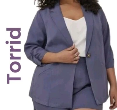 Blazer Torrid Mujer Tono Noche Azul Lyocell-Mezcla Lino Talla 4X Mangas Acanaladas Foto 1 de 4