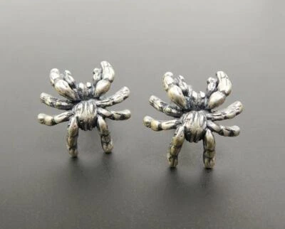Handmade 925 Sterling Silver Halloween Spider Stud Post Earrings Unique Cool - Image 1 of 4