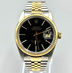 Rolex Datejust 36 Certified 16013 Black Dial 18K Yellow Gold/SS Watch - Picture 1 of 10