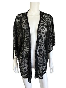 CEJON Black Lace Swim Cover Up Top Topper Wrap Floral Print One Size NWT - Picture 1 of 10
