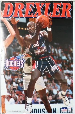 CLYDE DREXLER Houston Rockets rare Vintage POSTER 22.50" x 35" NOS (b541) Cover