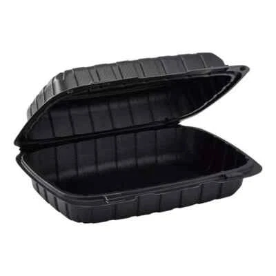 75 Piece Restaurant Quality 9x6 Black Clamshell To-Go Food Containers (27oz)