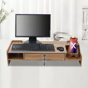 Soporte organizador de monitor elevador estante para computadora portátil con cajón de almacenamiento bloqueable - Imagen 1 de 12