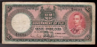 1939 Fiji  1 Pound,  KGVI. Pic#  39b. (RARE) - Image 1 of 2