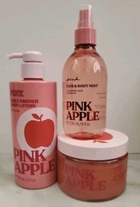3 Pcs Set Victoria's Secret Pink Apple Hair & Mist Body Lotion & Scrub 3x Lot - Picture 1 of 7