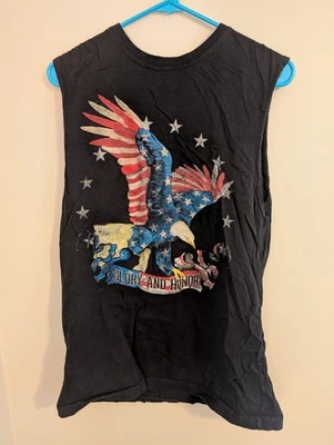 Faded Glory Men’s Sleeveless Muscle T-Shirt M Black Eagle USA Flag Glory & Honor - Image 1 of 4