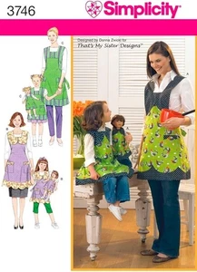 UNCUT Simplicity 3746 Adult, Child, and Doll Aprons - Picture 1 of 1