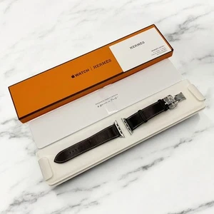 HERMES Leather Apple Watch Band 46mm Ebene Black Tour Deployant Buckle - Zdjęcie 1 z 10