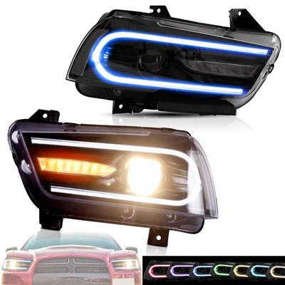 VLAND RGB LED DRL Headlights For 2011-14 Dodge Charger Front Lamps w/Sequential - Image 1 of 4