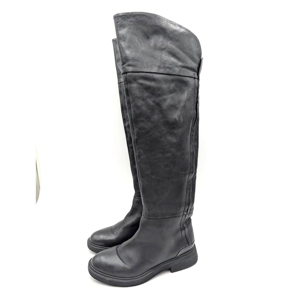 Botas de equitação femininas Franco Sarto Battina panturrilha larga zíper lateral preto tamanho US7 EU37 - Imagem 1 de 4