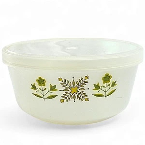 Fire King Green Meadow 6oz Bowl Milk Glass Ramekin with Snap Fit Lid NOS Vintage - Picture 1 of 13