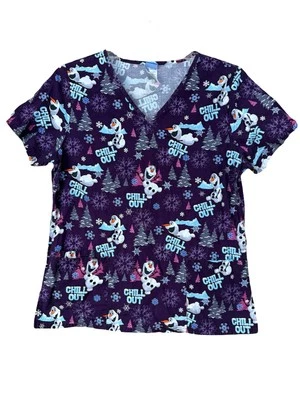 迪士尼冰雪奇缘磨砂制服紫色上衣衬衫医疗护士 Med 奥拉夫雪花 — 第 1/4 张图片