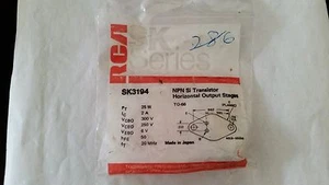 TRANSISTOR DE SILICONA RCA SK3194 NPN SALIDA HORIZONTAL STAG NTE286 - Imagen 1 de 1