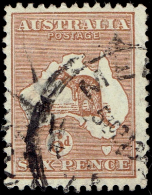 AUSTRALIA - 1929 - KANGEROO & MAP 6p - Sc #96 - Used F - Image 1 of 2