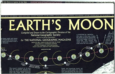 1969-2 February Map EARTH'S MOON National Geographic Vintage Original EUC - A3+ - Image 1 of 4