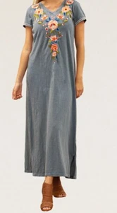 NWT Caite Anthropologie Embroidered 100% Cotton Amalia Washed Blue Dress S - Picture 1 of 7