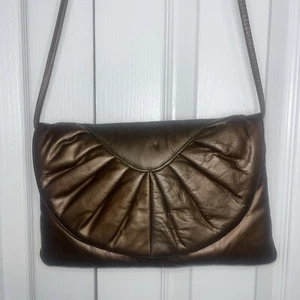 Vintage Genuine Leather Park Avenue Shoulder Bag Unique Seashell Design Bronce - Picture 1 of 15