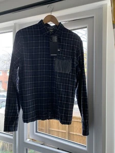 Authentic Dsquared2 Blue Plaid and Grey Jersey Button Up. Size 46IT. BNWT - Picture 1 of 12