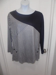 Just Fashion Now Womens Black Gray Long Sleeves Crew Neck Buttons Top Size 3XL - Picture 1 of 8